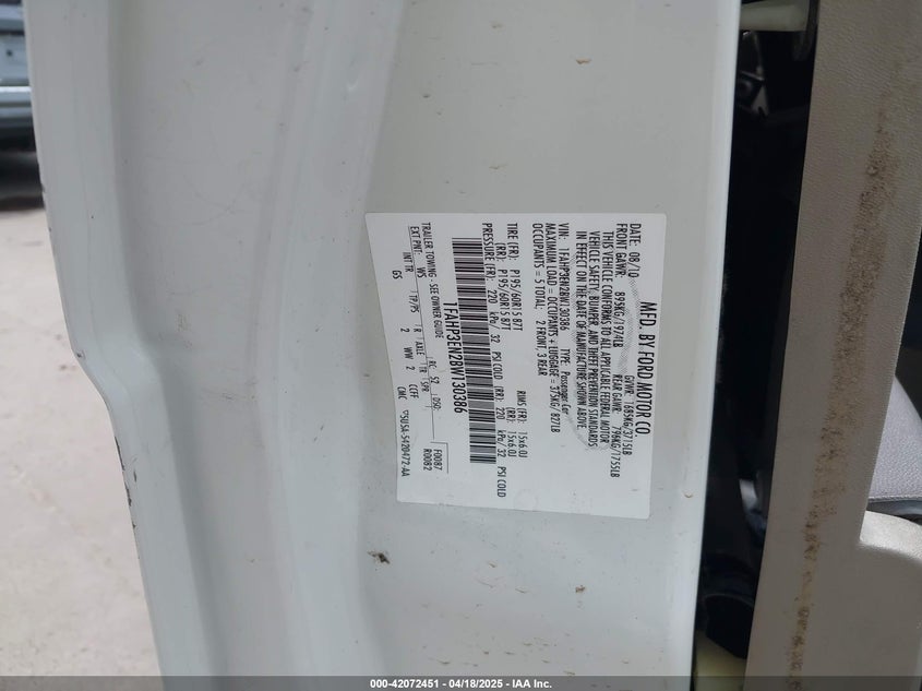 2011 FORD FOCUS VIN: 1FAHP3EN2BW130386