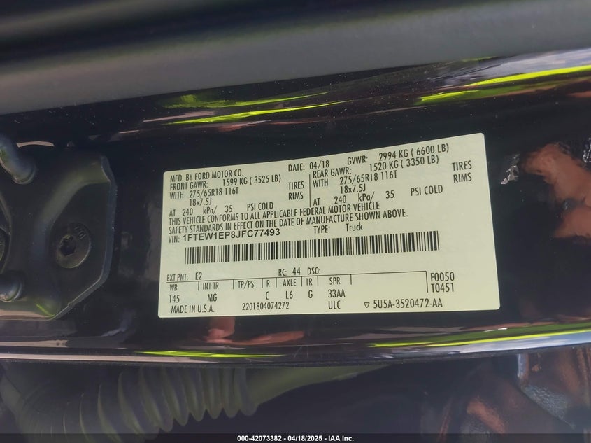 2018 FORD F150 VIN: 1FTEW1EP8JFC77493
