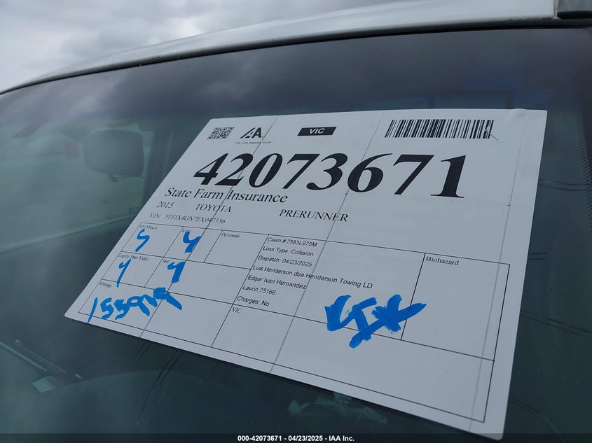 2015 TOYOTA TACOMA VIN: 5TFJX4GN7FX047356