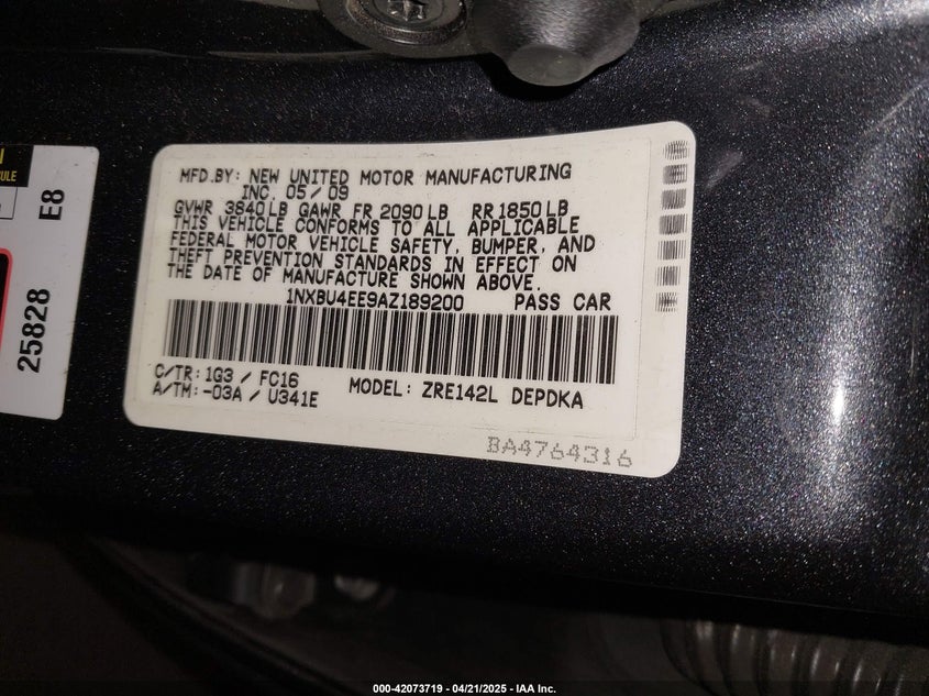 2010 TOYOTA COROLLA VIN: 1NXBU4EE9AZ189200