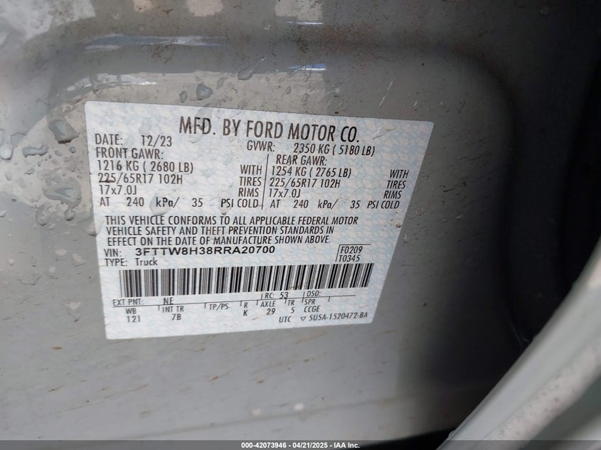 2024 FORD MAVERICK XLT - 3FTTW8H38RRA20700