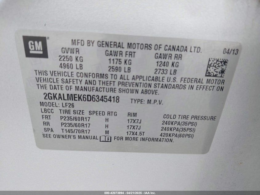2013 GMC TERRAIN SLE-1 - 2GKALMEK6D6345418