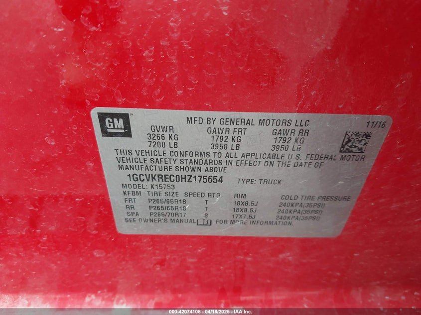 2017 CHEVROLET SILVERADO 1500 2LT - 1GCVKREC0HZ175654