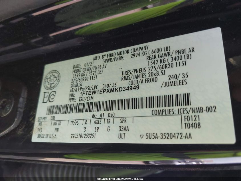 2021 Ford F-150 - 1FTEW1EPXMKD34949