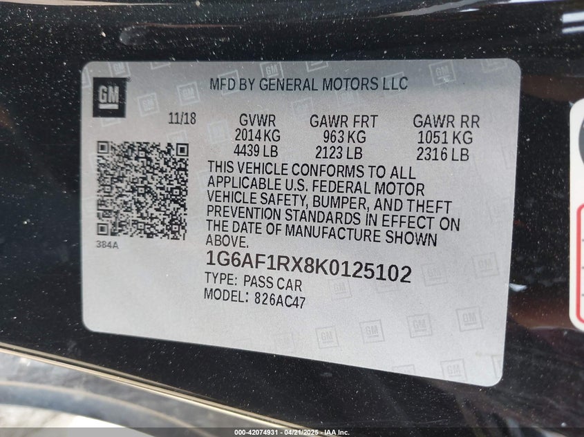 2019 CADILLAC ATS LUXURY - 1G6AF1RX8K0125102