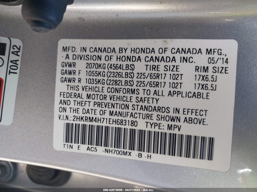 2014 HONDA CR-V EX-L - 2HKRM4H71EH683180