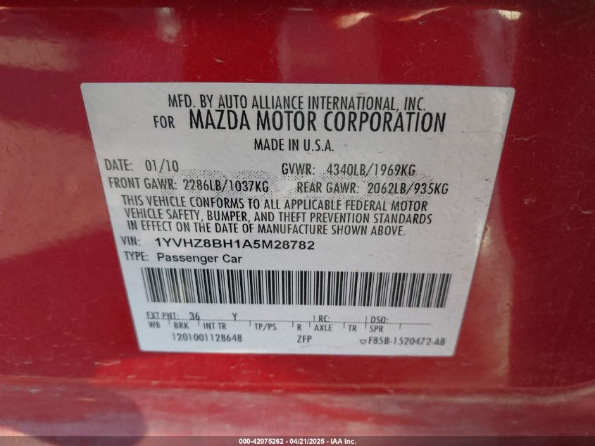 2010 Mazda Mazda6 I Sport VIN: 1YVHZ8BH1A5M28782 Lot: 42075262