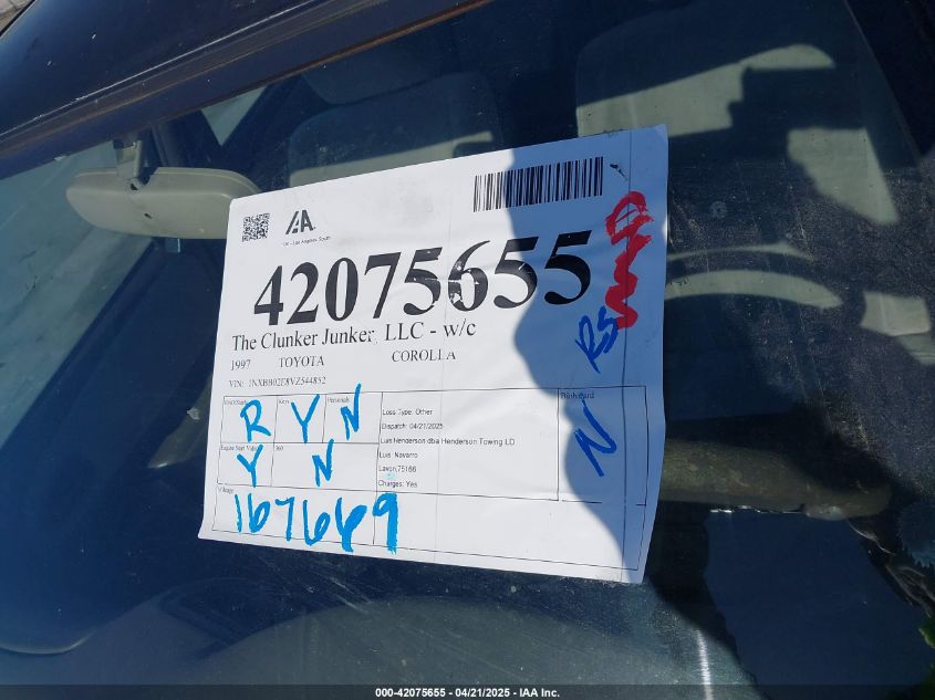 1997 Toyota Corolla Dx VIN: 1NXBB02E8VZ544852 Lot: 42075655