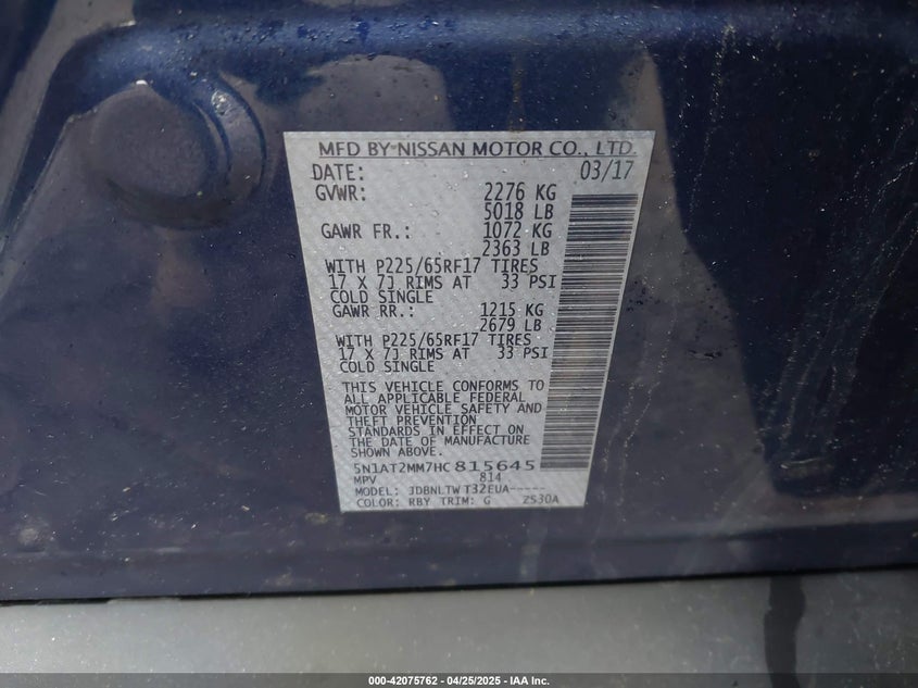 2017 NISSAN ROGUE S - 5N1AT2MM7HC815645