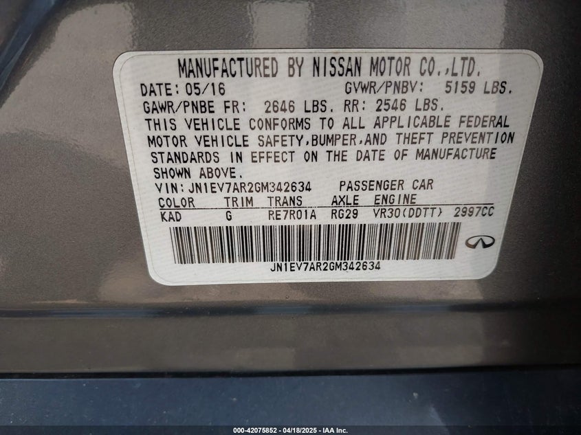 2016 INFINITI Q50 3.0T PREMIUM - JN1EV7AR2GM342634