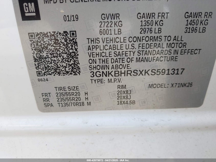 2019 CHEVROLET BLAZER - 3GNKBHRSXKS591317