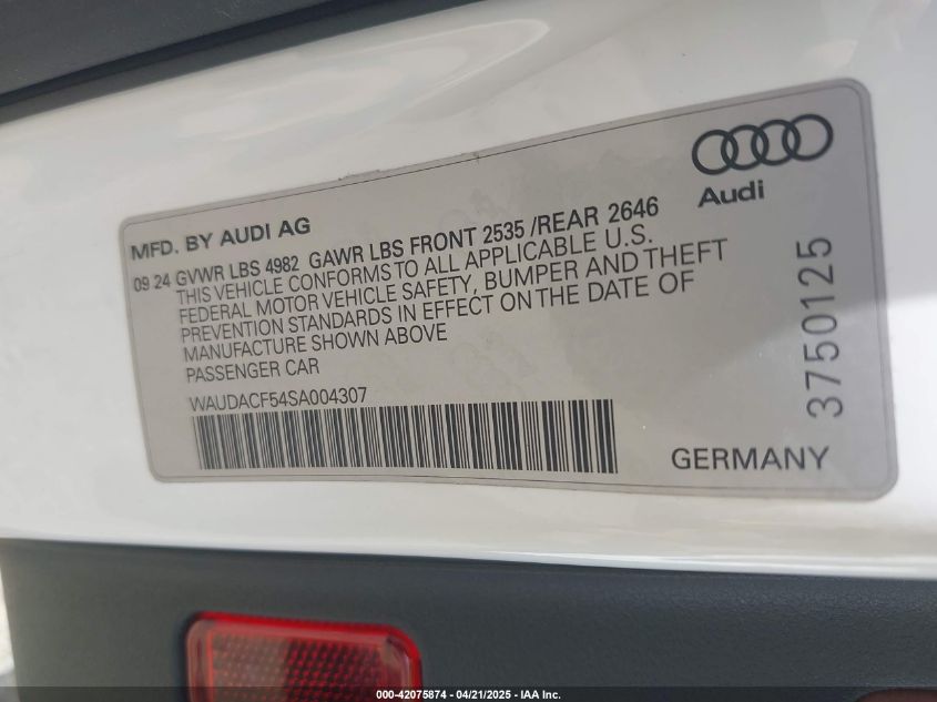 2025 Audi A5 Sportback - WAUDACF54SA004307