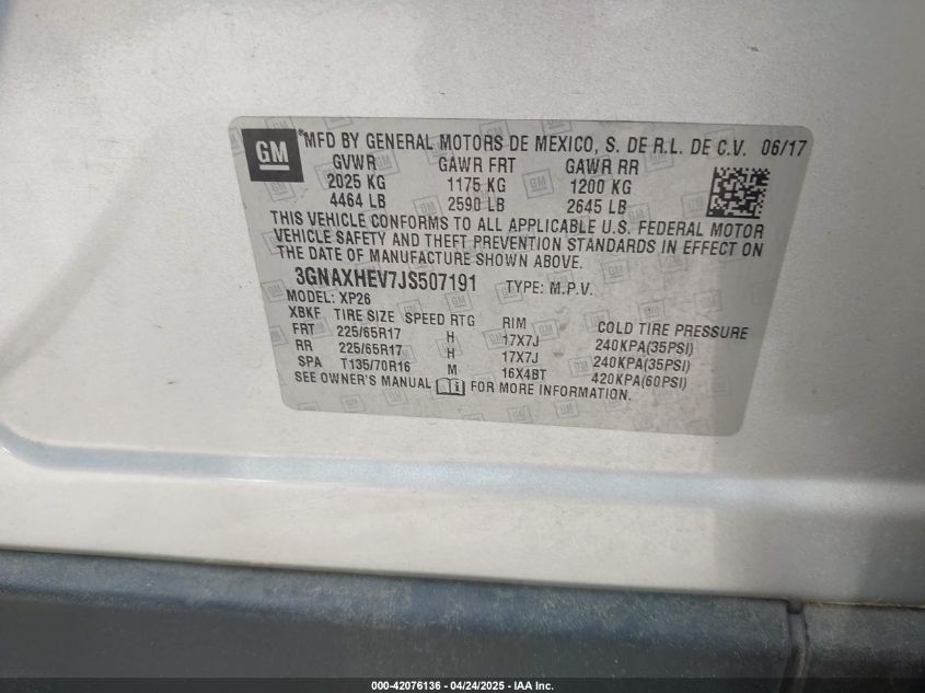 2018 Chevrolet Equinox Ls VIN: 3GNAXHEV7JS507191 Lot: 42076136