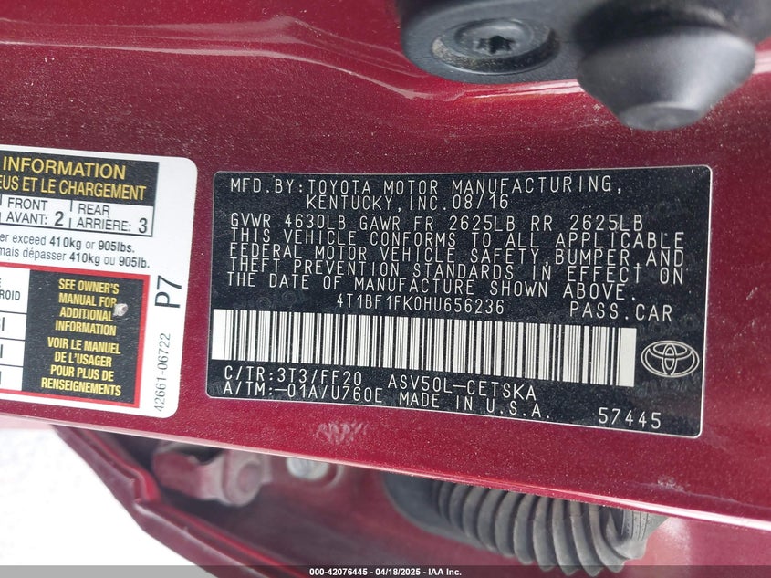 2017 TOYOTA CAMRY SE - 4T1BF1FK0HU656236