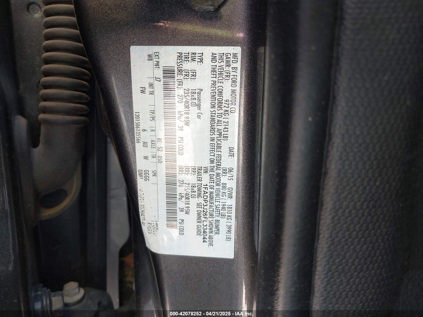 2015 FORD FOCUS VIN: 1FADP3J26FL334044