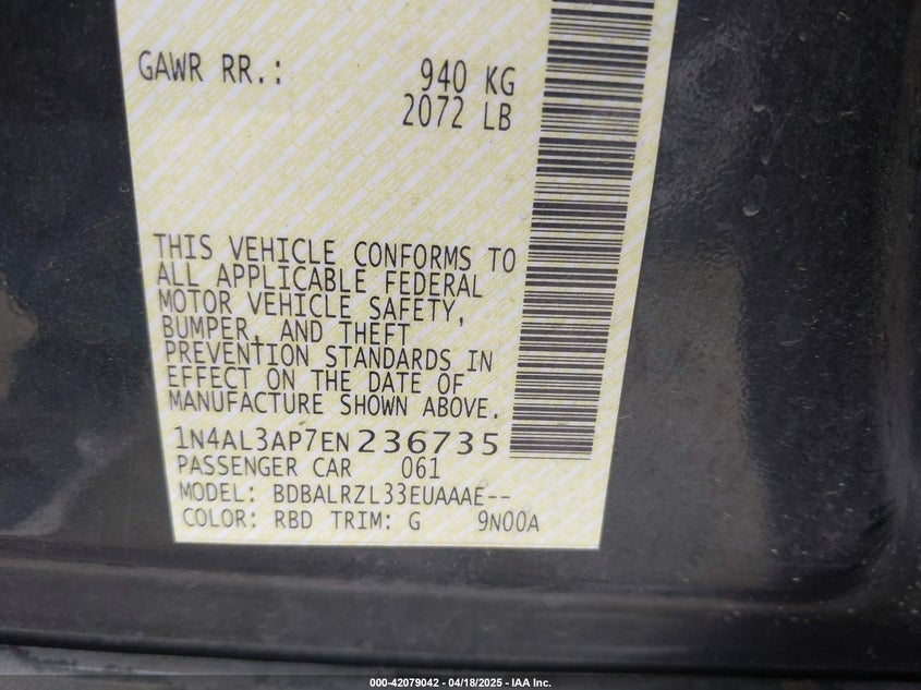 2014 NISSAN ALTIMA VIN: 1N4AL3AP7EN236735