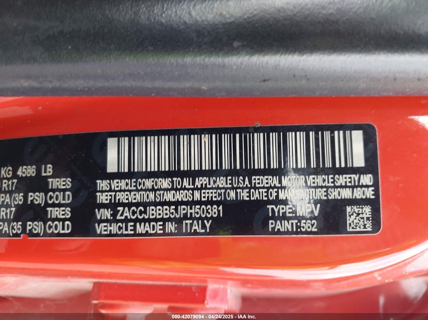 2018 JEEP RENEGADE VIN: ZACCJBBB5JPH50381