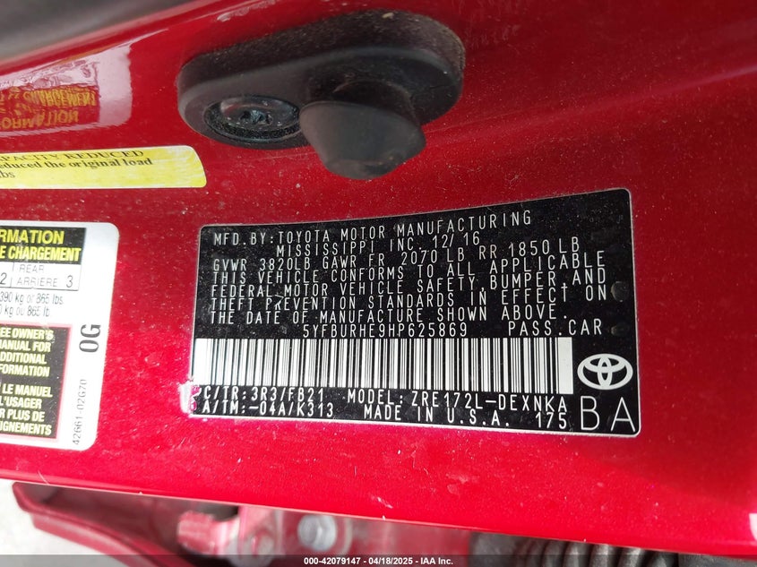 2017 TOYOTA COROLLA LE - 5YFBURHE9HP625869