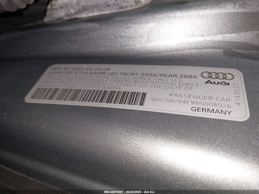 2009 Audi A8 L 4.2 VIN: WAUMV94E99N008026 Lot: 42079397