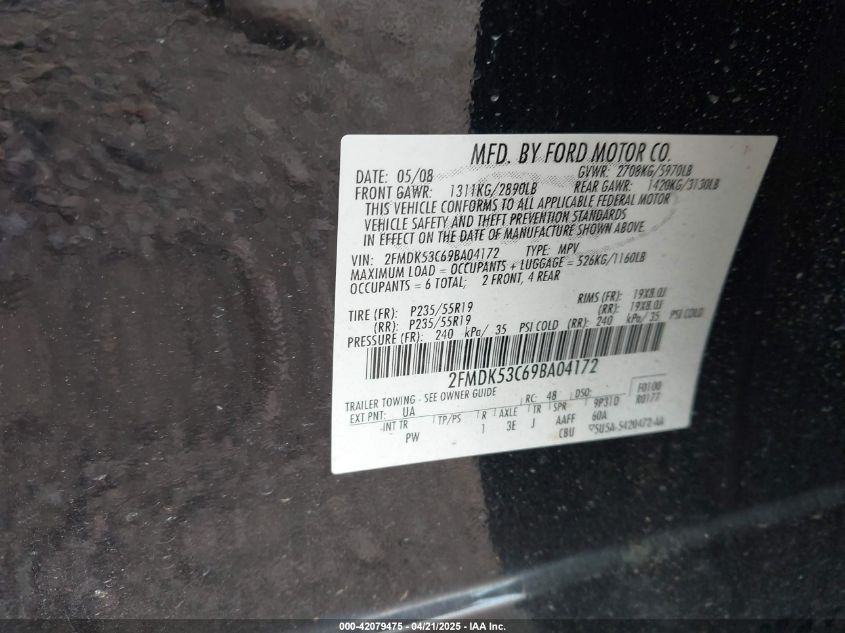 2009 Ford Flex Limited VIN: 2FMDK53C69BA04172 Lot: 42079475