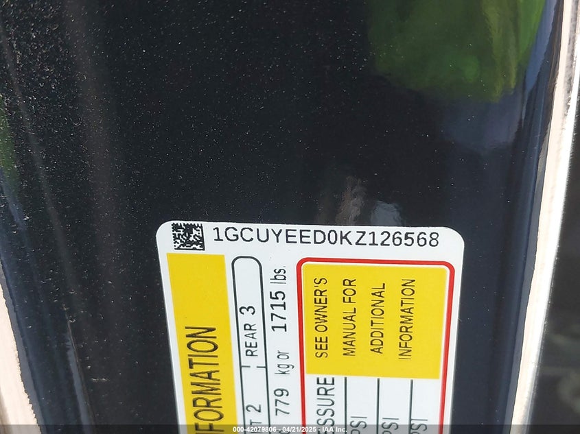 2019 CHEVROLET SILVERADO 1500 VIN: 1GCUYEED0KZ126568