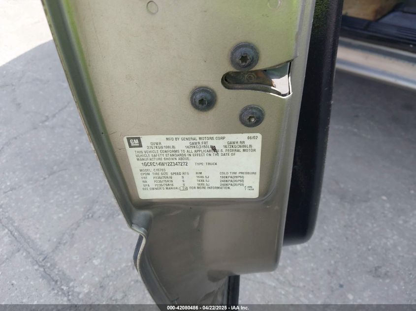 2002 Chevrolet Silverado 1500 VIN: 1GCEC14W12Z347272 Lot: 42080486