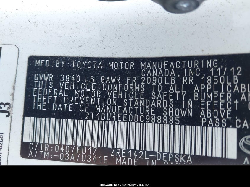 2013 TOYOTA COROLLA S - 2T1BU4EE0DC988885