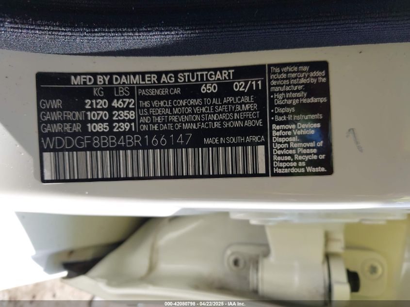 2011 Mercedes-Benz C 300 Luxury 4Matic/Sport 4Matic VIN: WDDGF8BB4BR166147 Lot: 42080798