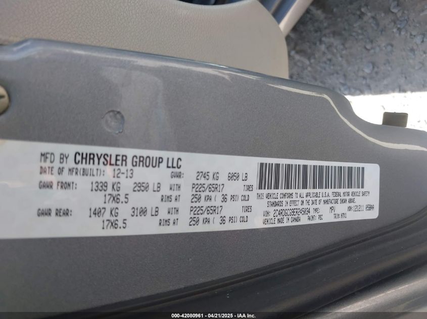 2014 Dodge Grand Caravan Sxt VIN: 2C4RDGCG9ER245035 Lot: 42080961