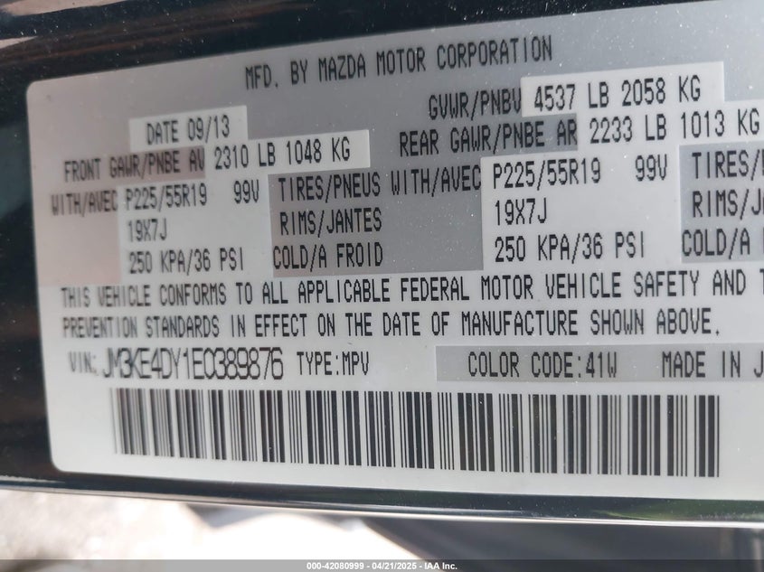 2014 MAZDA CX-5 VIN: JM3KE4DY1E0389876