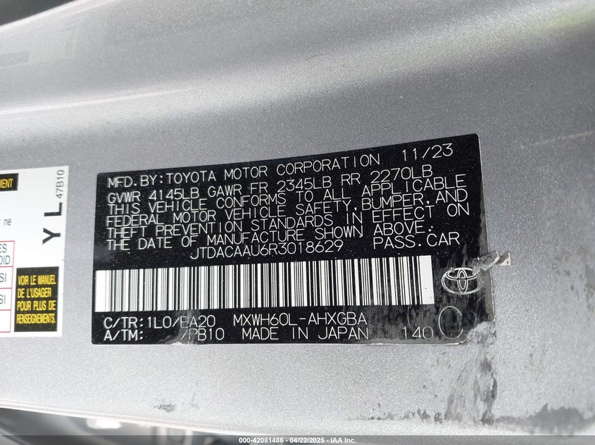 VIN JTDACAAU6R3018629 2024 TOYOTA PRIUS XLE
