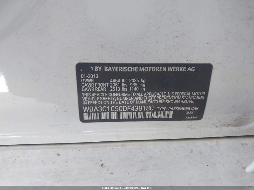 2013 BMW 328I VIN: WBA3C1C50DF438180 Lot: 42082401