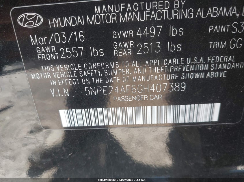 2016 HYUNDAI SONATA SE - 5NPE24AF6GH407389