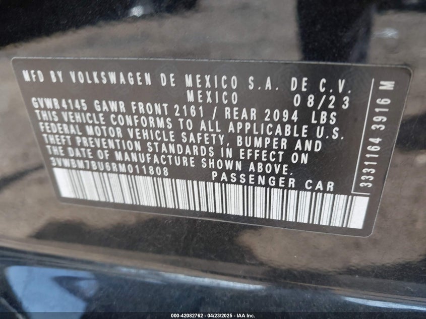 2024 VOLKSWAGEN JETTA VIN: 3VWBM7BU6RM011808