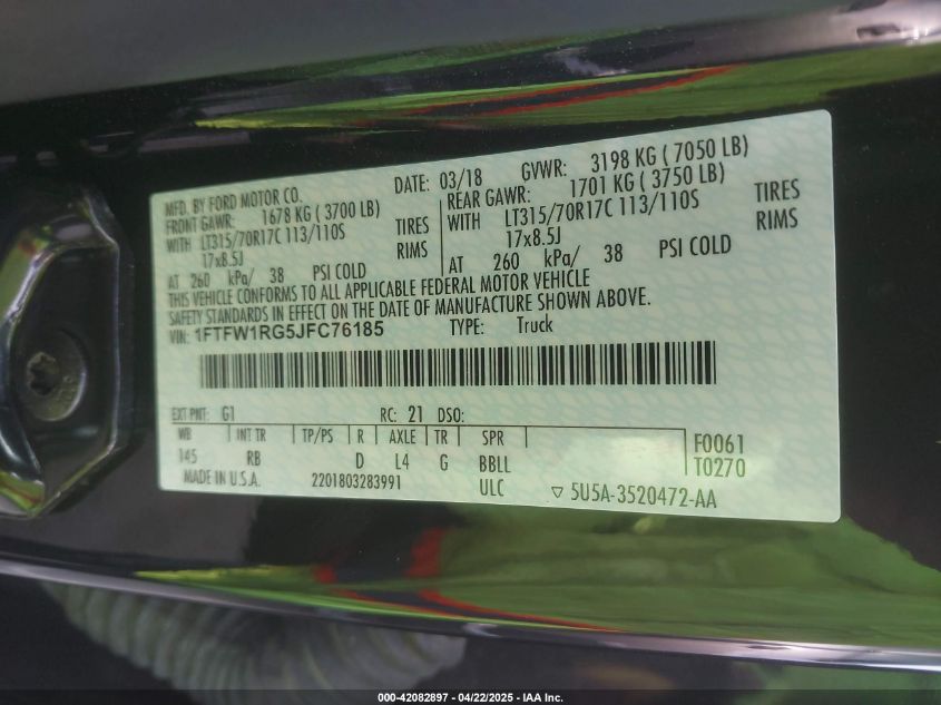 2018 Ford F-150 - 1FTFW1RG5JFC76185