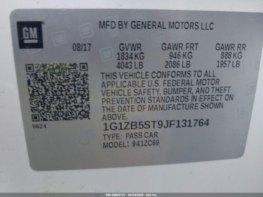 2018 CHEVROLET MALIBU VIN: 1G1ZB5ST9JF131764