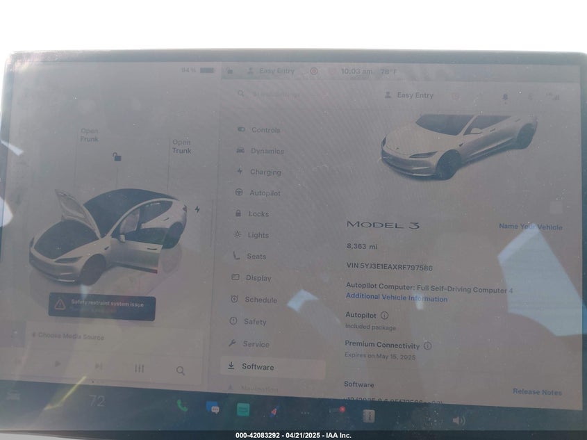 2024 Tesla Model 3 Long Range Dual Motor All-Wheel Drive/Rear-Wheel Drive VIN: 5YJ3E1EAXRF797586 Lot: 42083292