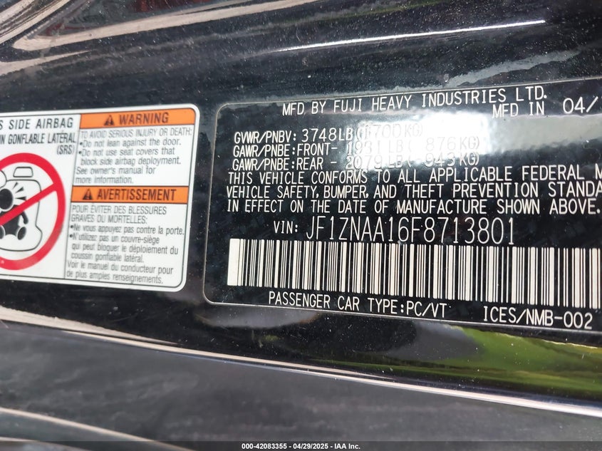 2015 SCION FR-S VIN: JF1ZNAA16F8713801