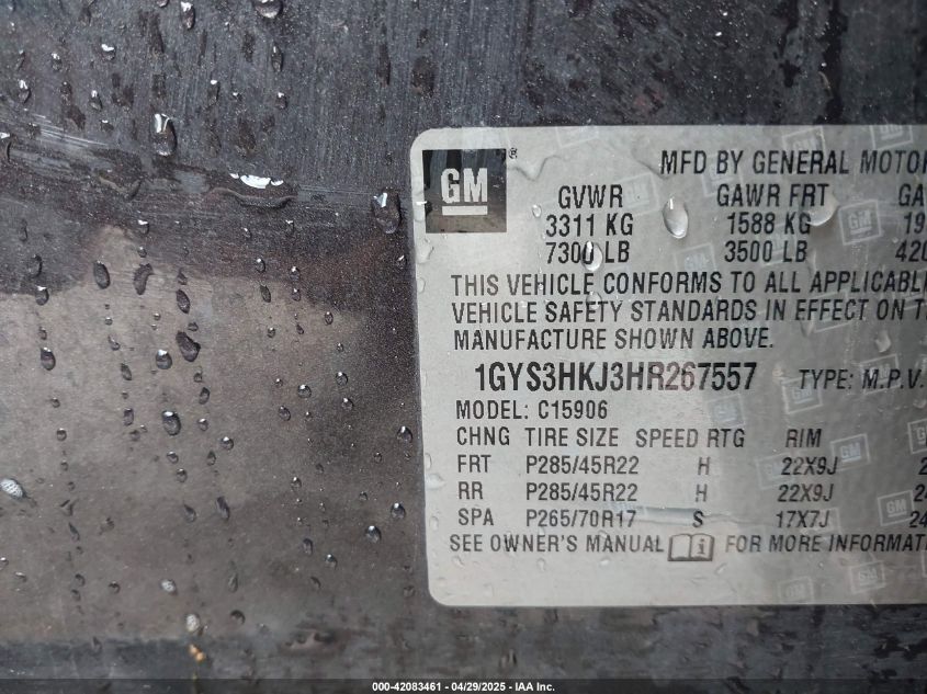 2017 Cadillac Escalade Esv Luxury VIN: 1GYS3HKJ3HR267557 Lot: 42083461