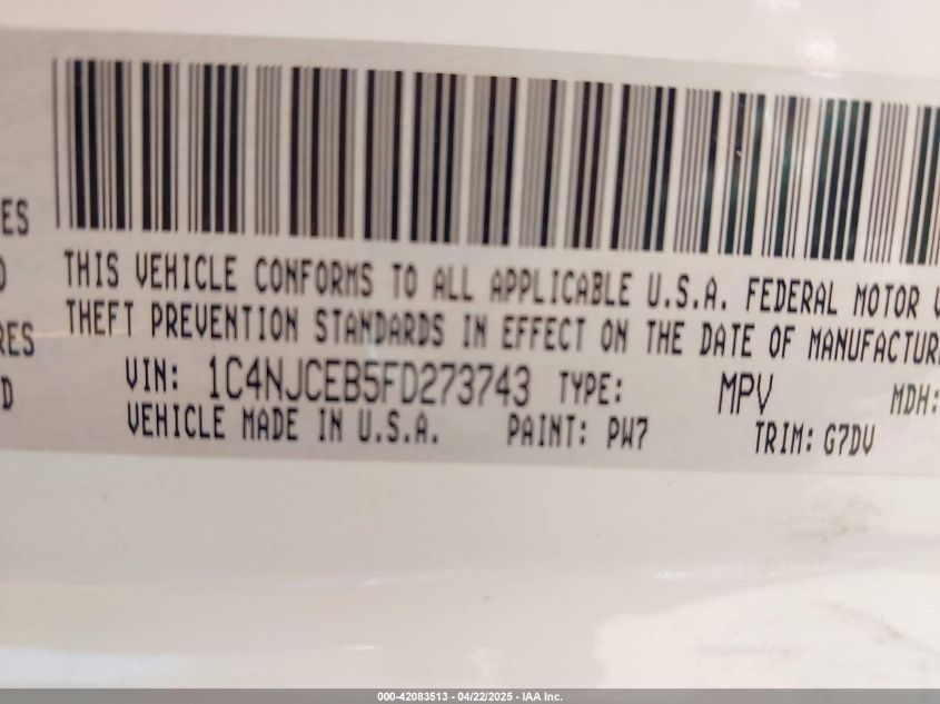 2015 Jeep Compass Latitude VIN: 1C4NJCEB5FD273743 Lot: 42083513