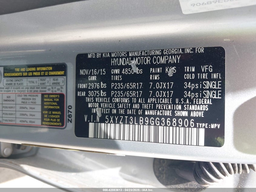 2016 HYUNDAI SANTA FE SPORT 2.4L - 5XYZT3LB9GG368906