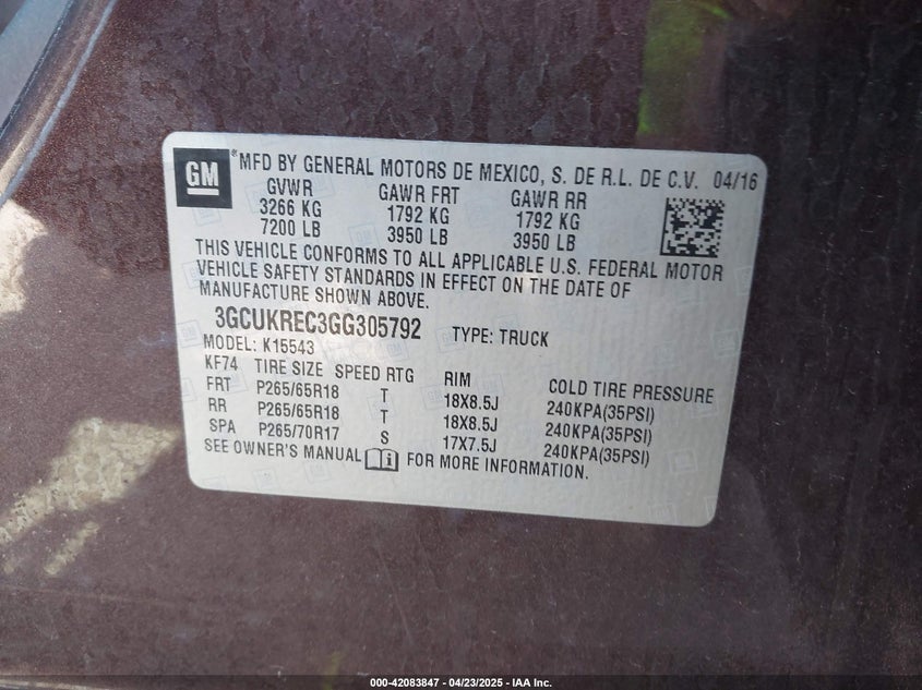 2016 CHEVROLET SILVERADO 1500 2LT - 3GCUKREC3GG305792