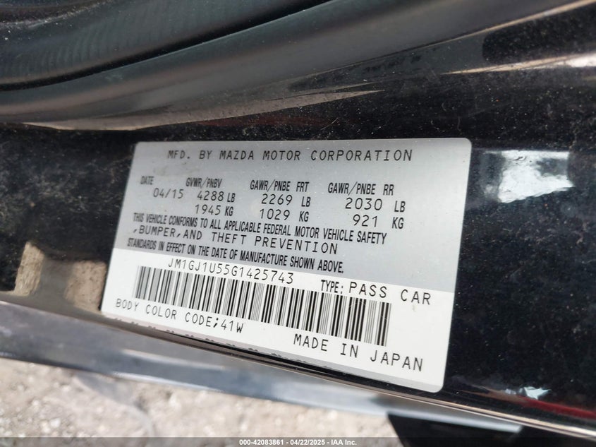 2016 MAZDA MAZDA6 I SPORT - JM1GJ1U55G1425743