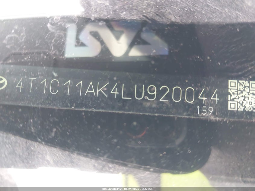 2020 TOYOTA CAMRY VIN: 4T1C11AK4LU920044