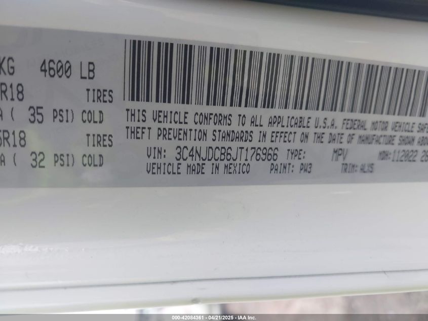 2018 Jeep Compass Limited 4X4 VIN: 3C4NJDCB6JT176966 Lot: 42084361