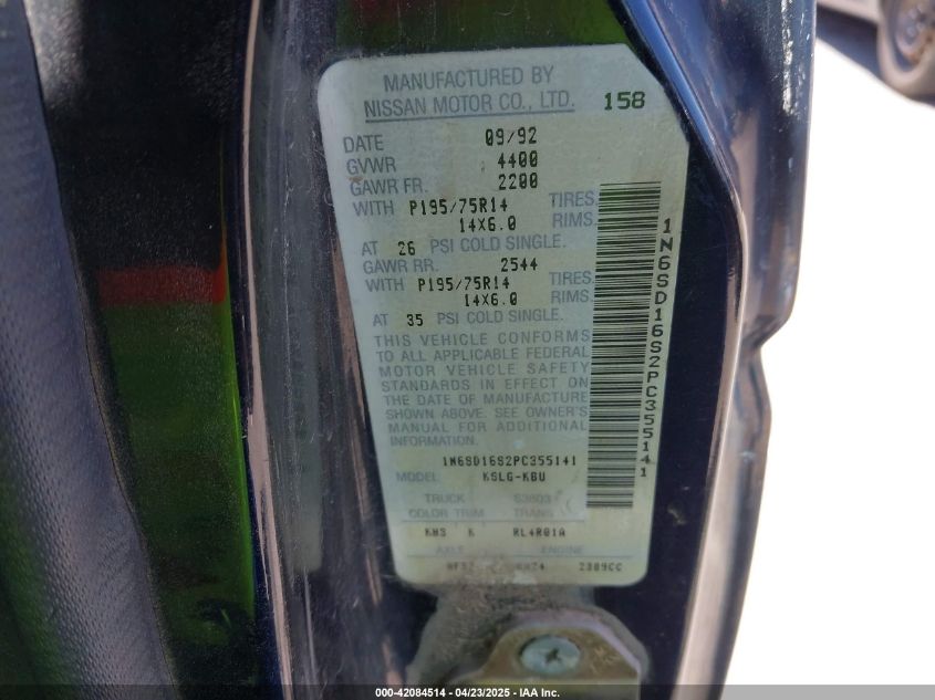1993 Nissan Truck King Cab VIN: 1N6SD16S2PC355141 Lot: 42084514
