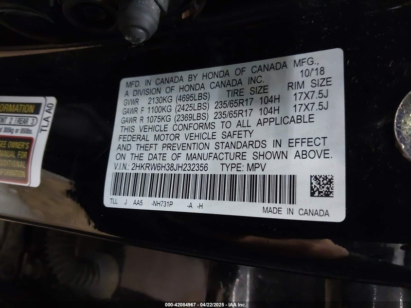 2018 HONDA CR-V LX - 2HKRW6H38JH232356