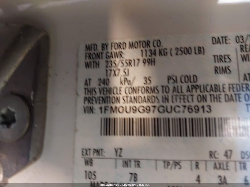 2016 Ford Escape Se VIN: 1FMCU9G97GUC76913 Lot: 42085125