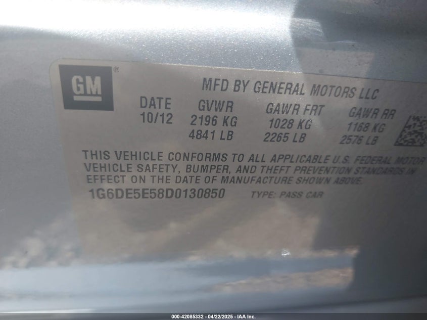 2013 CADILLAC CTS VIN: 1G6DE5E58D0130850