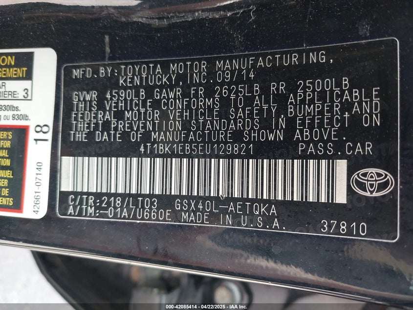 2014 TOYOTA AVALON XLE TOURING - 4T1BK1EB5EU129821